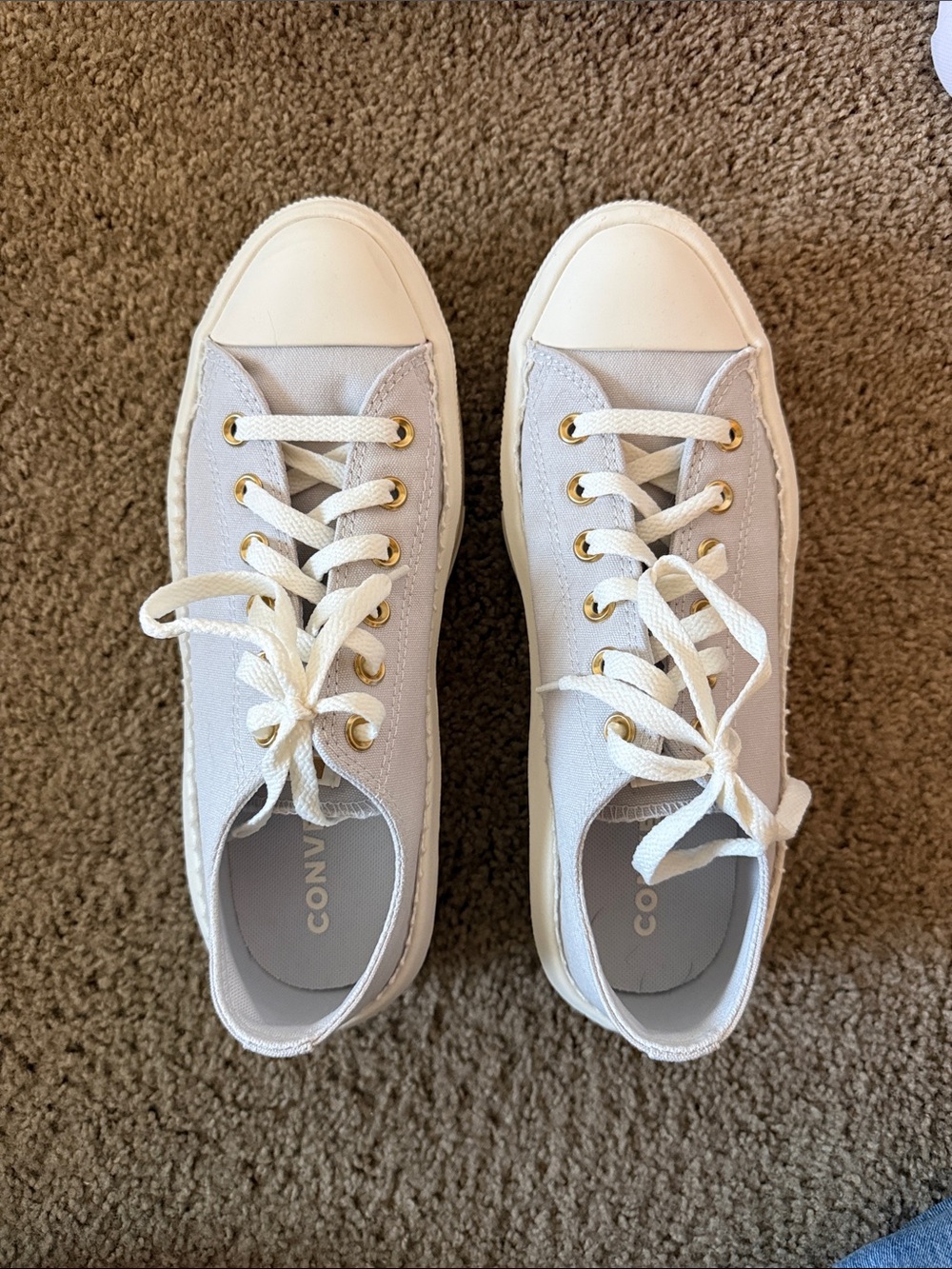 Converse Women’s Low Top Canvas Sneakers in Light Gray and White